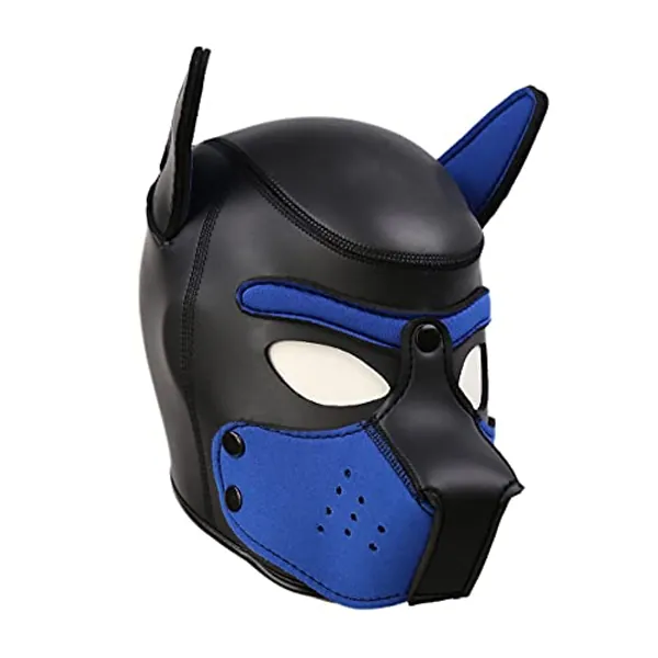 QUYUWOWO Neoprene Dog Full Face Puppy Mask Removable Pup Hood Halloween Mask, Blue