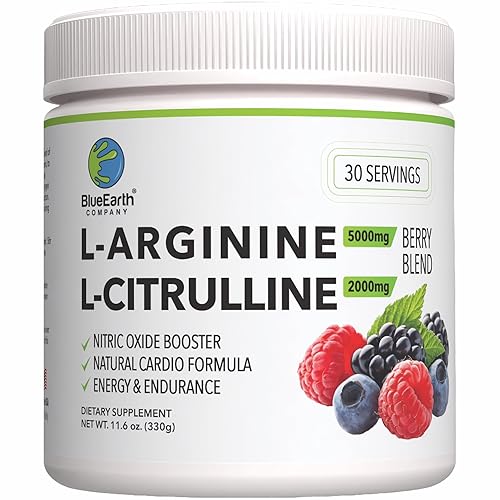 BlueEarth Company L-Arginine 5000mg + L-Citrulline 2000mg Complex Powder Supplement - Nitric Oxide Booster - Heart Health, Blood Flow, Energy & Endurance - 30 Servings (Berry Blend) - Berry Blend