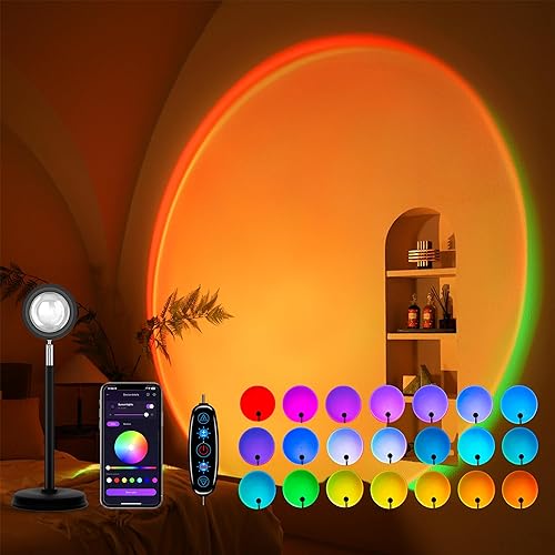Tsrarey Sunset Lamp Projection, Not Only 21 Colors Sunset Lights, 180 Degree Rotation Led Light, Push Button Switch & APP Control Projector for Party Bedroom Decor - Multicolor