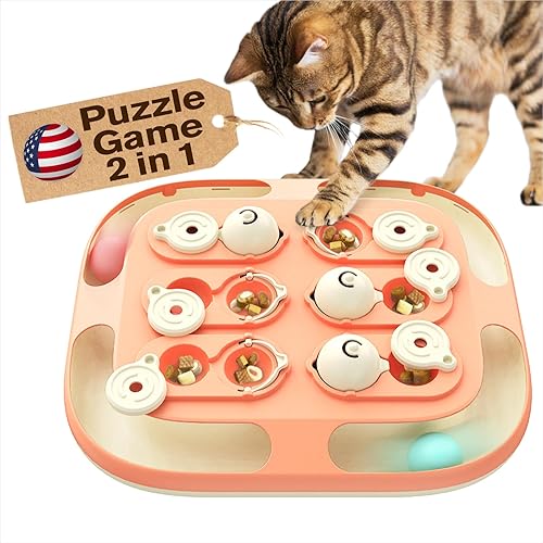 KADTC Cat Puzzle Games Level 2 in 1 Intelligence Mind Game Track Balls Kitten Food Puzzles Toy For Indoor Cats Sensory Activity Enrichment Toys Treat Feeder Entertainment Mental Stimulation Kitty Gift - Pink - Treat Maze