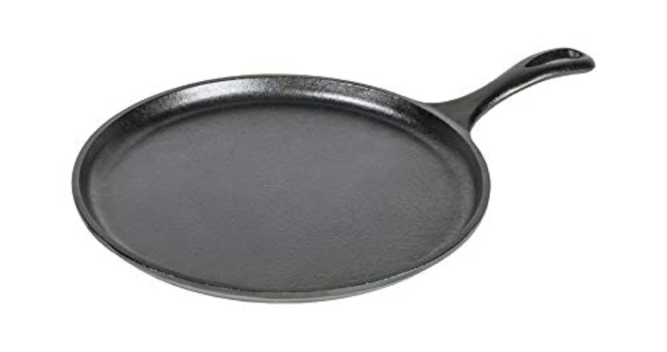 Lodge L9OG3 Cast Iron Round Griddle, Pre-Seasoned, 10.5-inch - Round with Handle
