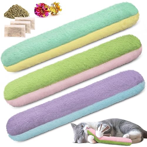 Retro Shaw Cat Toys Pillows,Refillable Catnip Toy Crinkle Sound 3 Pcs,Indoor Kitty Kicker Toys,Interactive Cat Nip Kitten Kick Sticks 10.1 Inches