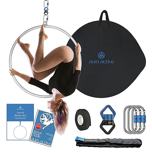 Aum Active Aerial Hoop 90cm/95cm Single Point Lyra Hoop Set with Aerial Hoop Equipment, Includes Storage Bag, Carabiners, Swivel, Aerial Strop, and Tape for Beginners, Home Practice, and Circus Ring - Hoop Dia: 95cm-Tube Dia: 25mm