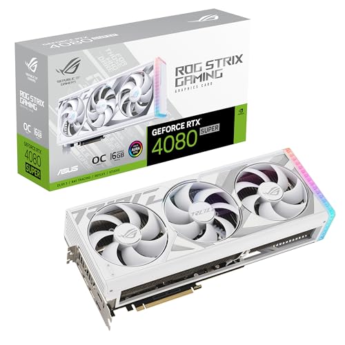 ASUS ROG Strix GeForce RTX™ 4080 Super White OC Edition Gaming Graphics Card (PCIe 4.0, 16GB GDDR6X, DLSS 3, HDMI 2.1a, DisplayPort 1.4a, Vapor Chamber, Power Sensing, Aura Sync) - ROG Strix - RTX4080 Super|OC|White