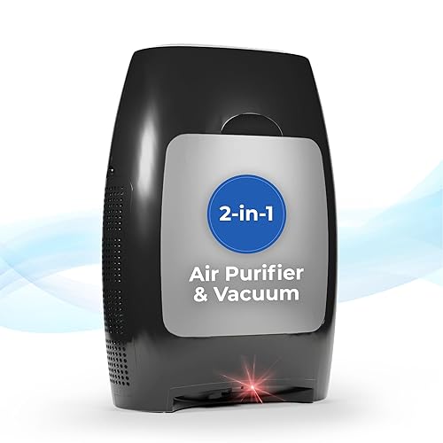 EyeVac Air 2-in-1 HEPA Air Purifier & Touchless Vacuum Automatic Dustpan - Ultra Fast & Powerful - Covers 600 Sq ft - Corded Canister Vacuum, Bagless, Automatic Sensors, 1000 Watt (Black/Silver) - Black/Silver