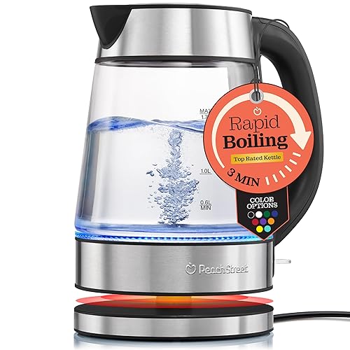 Speed-Boil Electric Kettle For Coffee & Tea - 1.7L Water Boiler 1500W, Borosilicate Glass, Easy Clean Wide Opening, Auto Shut-Off, Cool Touch Handle, LED Light. 360° Rotation, Boil Dry Protection - Black