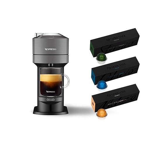 Nespresso Vertuo Next Coffee and Espresso Machine by De'Longhi, Dark Grey, Compact, One Touch to Brew, Single-Serve Coffee Maker and Espresso Machine - Machine + Coffee Variety Pack - Dark Gray