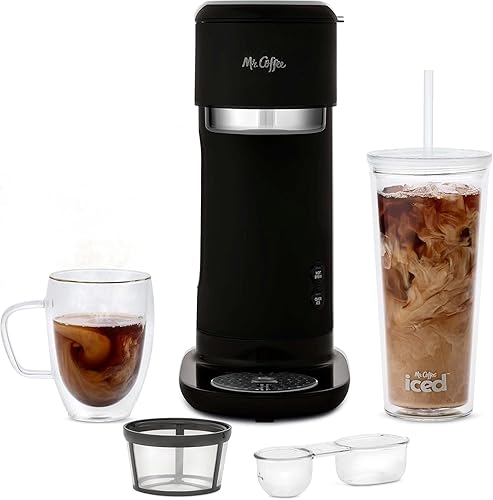 Mr. Coffee Iced and Hot Coffee Maker, Single Serve Machine with 22-Ounce Tumbler and Reusable Coffee Filer, Black - Modern