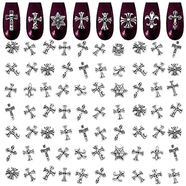 100Pcs Cross Nail Charms for Nails Accessories - Metal Nail Charms for Nails Design Nail Art Supplies for Women Goth Nail Art Charms Nails Accessories Professional - Nail Cross Charms for Nails
