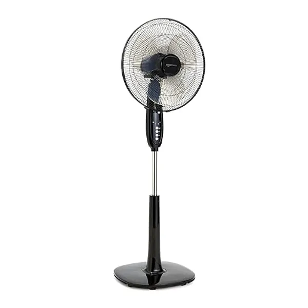Amazon Basics 16-Inch Pedestal Floor Fan Oscillating Remote, 3-Speed, Energy-Efficient, Black