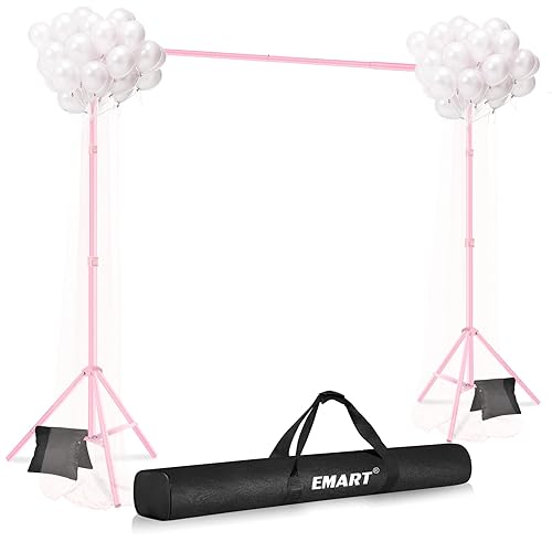 EMART Backdrop Stand 10x7ft(WxH) Photo Studio Adjustable Background Stand Support Kit with 2 Crossbars, 8 Backdrop Clamps,2 Sandbags and Carrying Bag for Parties Events Decoration -Pink - 10x7ft - Pink
