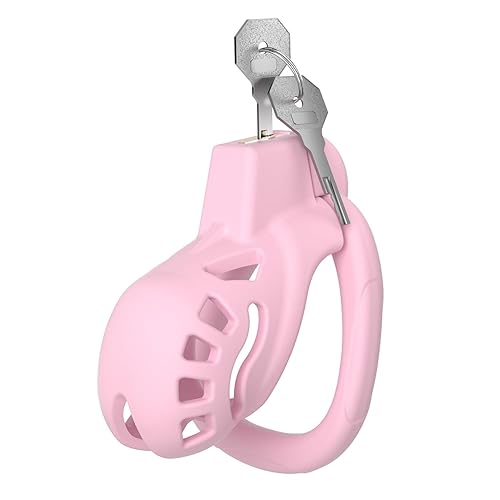Male Chastity Cage, Middle Chastity Device with 5 Sizes Rings and Invisible Lock for Man Penis Exercise Bondage Gear & Accessories Lightweight Adult Sex Toys - Pink - Small