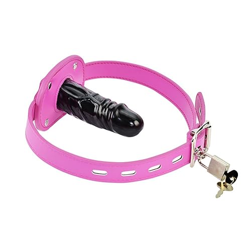 YiFeng Leather Lockable Ball Gag w/Lock Bondage Fetish Restraint Slave Roleplay Gimp 4 (Hot Pink, Long) - Long - Hot Pink