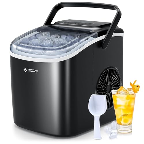ecozy Portable Countertop Ice Maker - 9 Ice Cubes in 6 Minutes, 26 lbs Daily Output, Self-Cleaning with Ice Bags, Scoop, and Basket for Kitchen, Office, Bar, Party - Black - Bullet Ice - Black - 1