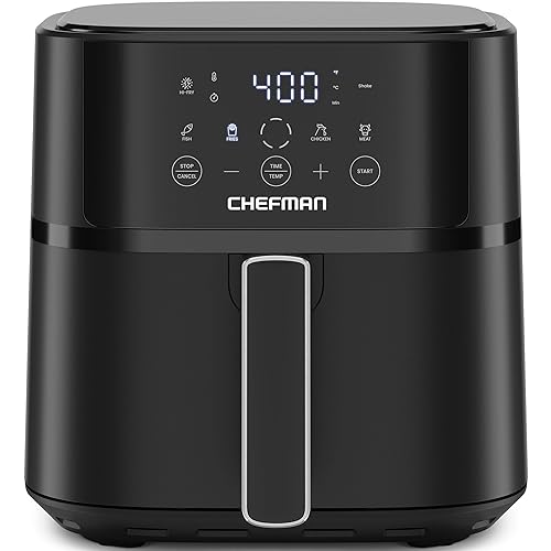 Chefman Air Fryer – 6 QT Compact Airfryer for Quick & Easy Meals in Minutes, Features Hi-Fry Technology for Extra Crisp, Touchscreen Controls with 4 Presets, Nonstick & Dishwasher Safe Basket - Black - 6 Quart - Black