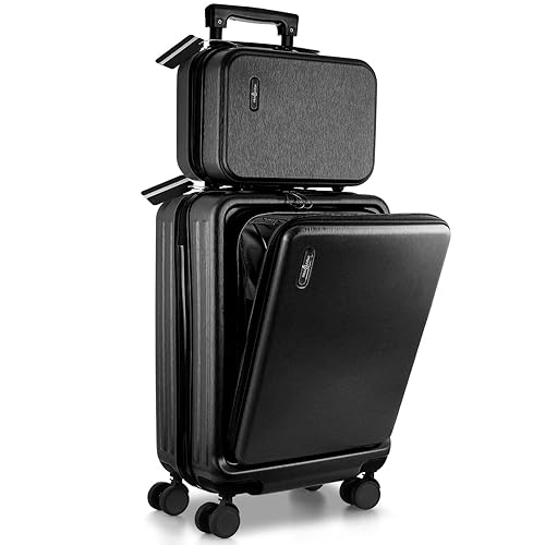 TRAVELARIM 22 Inch Carry On Luggage 22x14x9 Airline Approved, Carry On Suitcase with Wheels, Hard-shell Carry-on Luggage, Durable Luggage Carry On, Black Small Suitcase with Cosmetic Carry On Bag - Carry-on 22 Inch - Black