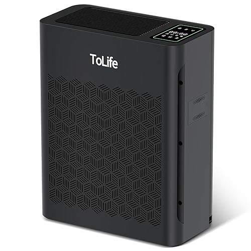 ToLife Air Purifiers for Home Large Room Up to 1295 Ft² with PM 2.5 Display Air Quality Sensor, Auto Mode, Timer, HEPA Air Purifier for Bedroom Filters Smoke, Pollen, Pet Dander, Allergies, Black - Black
