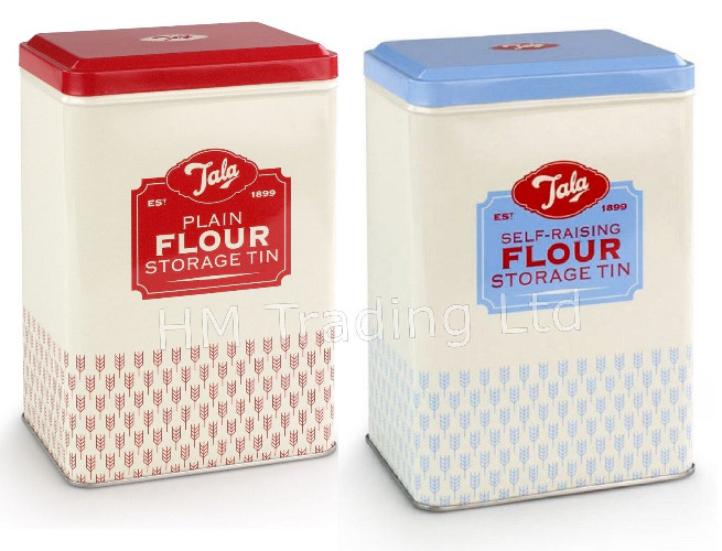 Set of 2 Plain &amp; Self Raising Flour Storage Tins Kitchen Canister Containers