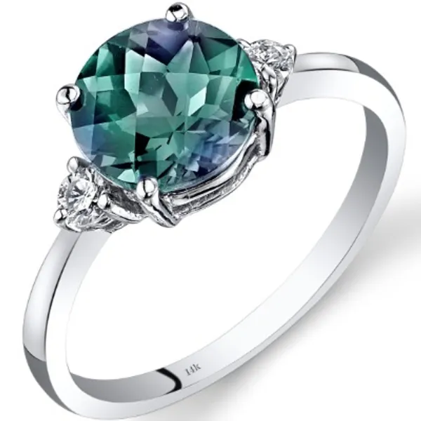 14K White Gold Created Alexandrite Diamond Ring 2.25 Carat Round Cut