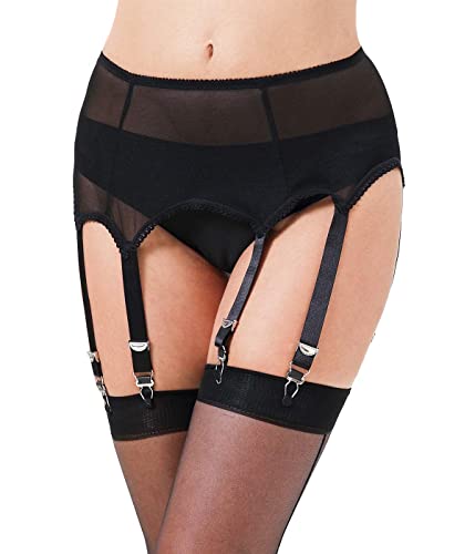 Lace Garter Belts/Sexy Mesh Suspender Belt with Six Straps Metal Clip for Women's Stockings/Lingerie (Garter Belt Sold Only) - Black Mesh Garter Belt - X-Large