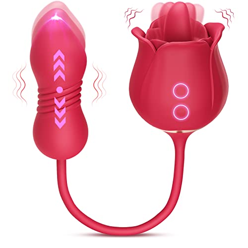 MOOLIGIRL Rose Sex Toys Dildo Vibrator - 3in1 Adult Toys Sex Stimulator for Women with 9 Tongue Licking & Thrusting G Spot Vibrators, Adult Anal Sex Toy Clitoral Nipple Licker for Woman Man Couples - A-Red