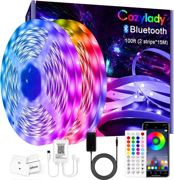 Bluetooth LED Strip Lights 30m, Cozylady 100ft LED RGB LED Light Strips Music Sync Color Changing APP Control Flexible String Lights for Home Kitchen Bar Bedroom Decor, Children's Room Decorations