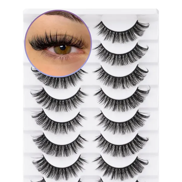 Russian Strip False Eyelashes D Curl Soft Faux Mink Lashes Natural Curly Cat Eye Fake Lashes Extension 10 Pairs Happy Heartbeat(iC20) - iC20