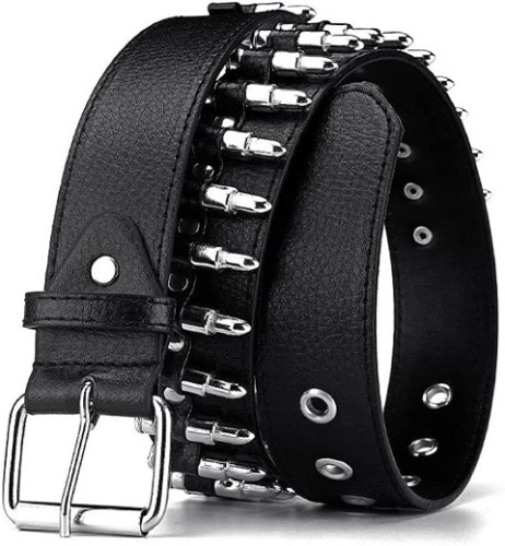 PEAFAN Bullet Studded Belt, Punk Rivet Belt Black Leather Rock Belt with Silver Bullet for Women Men standard size, Black