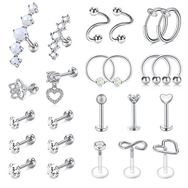 Mayhoop 16g Cartilage Earring Stud Hoop Tragus Stud Earring Cartilage Piercing Jewelry Forward Helix Earrings Hoop Rook Daith Conch Stainless Steel Piercing Jewelry
