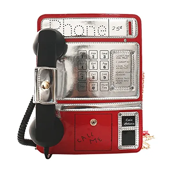 KUANG! Women Reflective Laser Fashion Telephone Shaped Shoulder Bag Ladies Funny Crossbody Bag Chain Purse