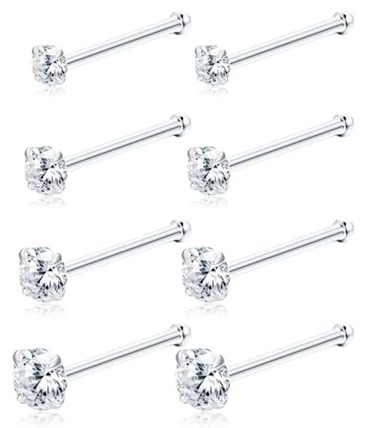 Sllaiss 8 Pcs 20G Nose Ring Studs Made with Austrian Crystal for Women Stainless Steel 1.5mm 2mm 2.5mm 3mm Nose Piercings Set Body Jewelry Hypoallergenic