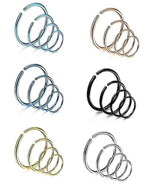 LOYALLOOK 18-24Pcs 20G 316L Stainless Steel Nose Ring Hoop Cartilage Hoop Septum Piercing 6-12mm