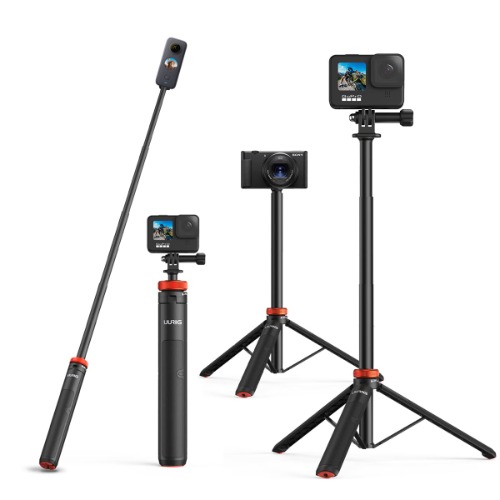 UURig Telescopic Selfie Stick Long with Tripod, Waterproof Hand Grip, for Insta360 GoPro Hero 10 9 8 7 6 5 4 3 2, Fusion, Max, Session, AKASO, SJCAM, DJI OSMO Action Cameras - 