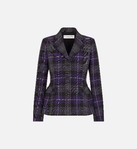 Dior Fitted Jacket in Purple, Gray and White Check'n'Dior Virgin Wool