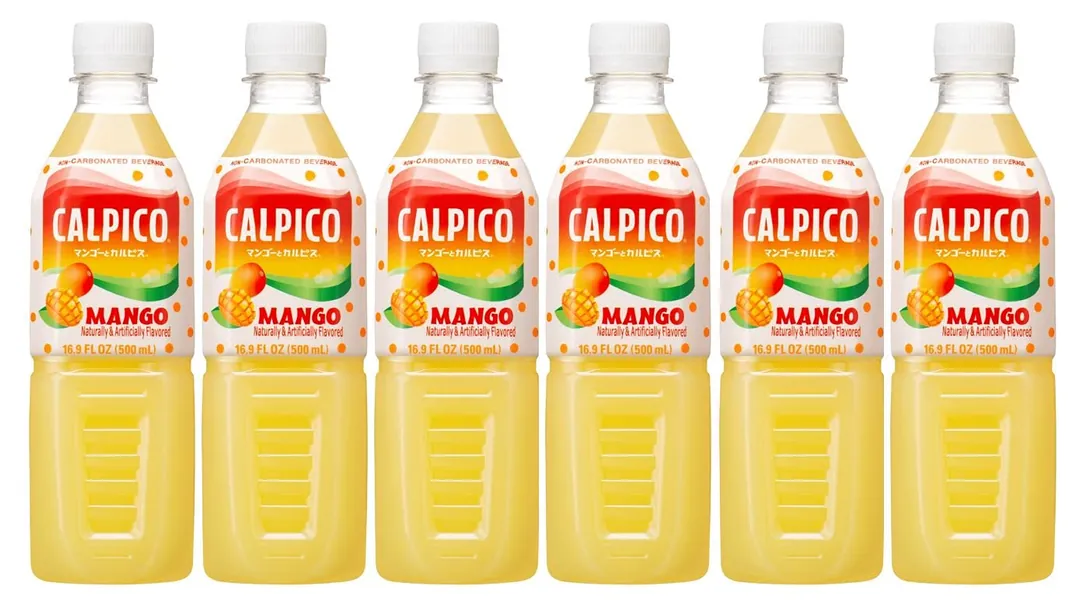 CALPICO Mango, Non-Carbonated Drink, Japanese Beverage Contains Mango Juice Concentrate, Sweet and Tangy Asian Drink, 16.9 FL oz. (Pack of 6) - Mango
