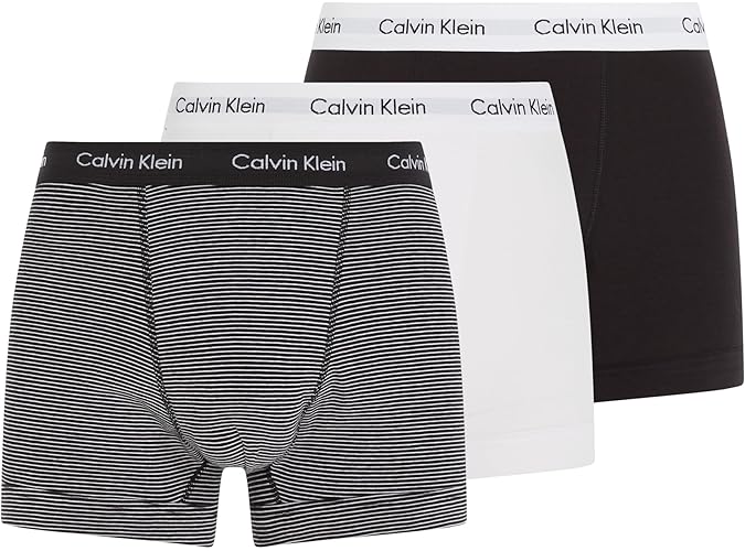 Calvin Klein Men's Trunk (Pack of 3) - S - Multicolour (White/ B&w Stripe/ Black)