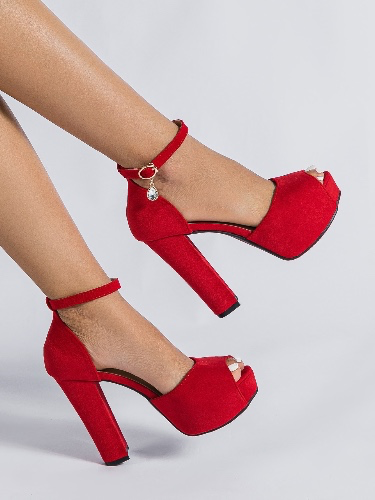 Suedette Peep Toe Ankle Strap Pumps, Red Solid Color Ankle Strap High Heels For Women, Sexy Style | SHEIN USA