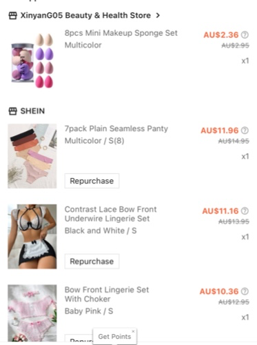 Everything in my DREAM Lingerie shopping cart 