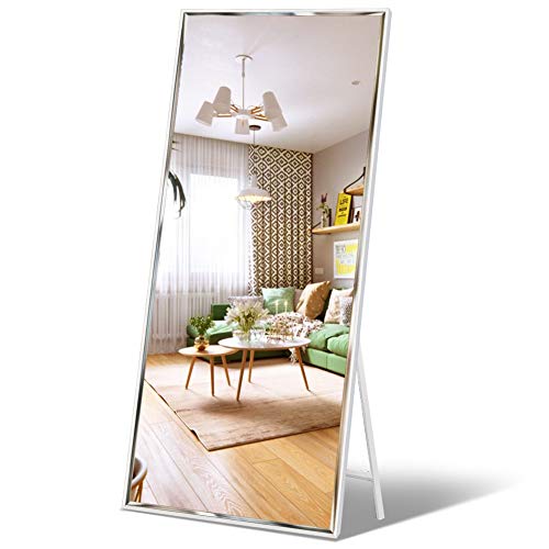 Full Length Mirror 65"x23.6" Standing/Wall Hanging, Vertical White Frame HD Rectangle Full Body Tall Big Floor Stand up or Wall Mounted Mirror - White
