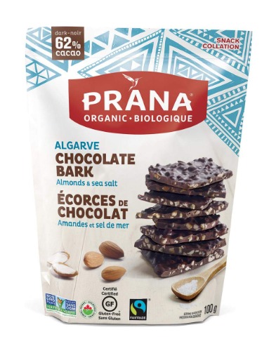 Prana Algarve Organic 62% Dark Chocolate Bark with Almonds & Sea Salt | Non-GMO, Gluten Free, Fairtrade Certified, Vegan | 100g - Chocolate Bark with Almonds & Sea Salt 100 g (Pack of 1)