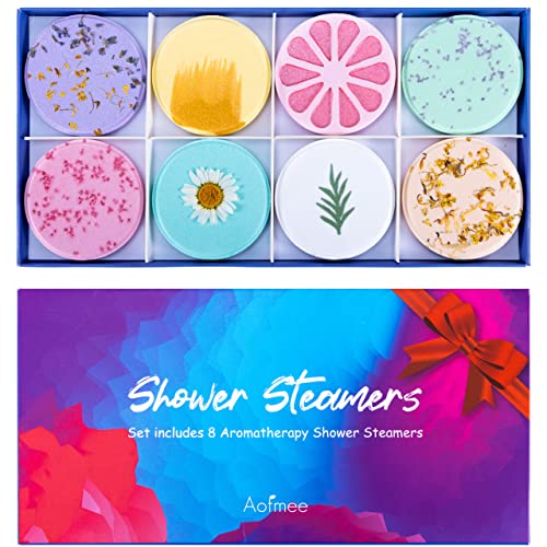 Aofmee Shower Steamers Aromatherapy - Pack of 8 Shower Bombs Gift Set, Shower Tablets with Essential Oils for Relaxation, Self Care Gifts Spa Gifts Birthday Gifts Valentines Gifts for Women and Men - Colorful 8-pack