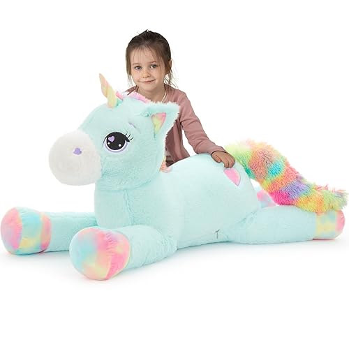 Tezituor 43in Giant Unicorn Plush Toys,Big Blue Unicorn Stuffed Animals,Lovely Unicorn Birthday Decorations for Children,Great Unicorns Gifts for Girls - Blue - 43 in