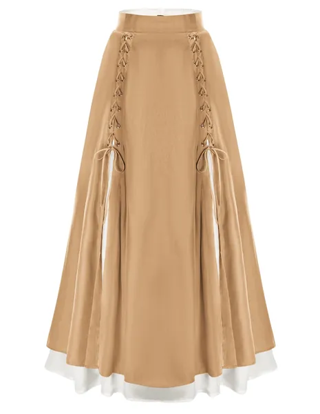 SCARLET DARKNESS Women Renaissance Skirt Medieval Skirt Elastic Waist A-line Skirt with Button and Strap