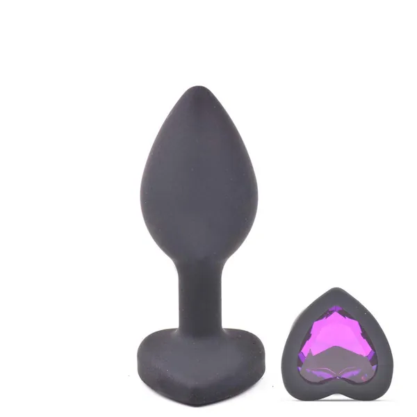 BeHorny Small Silicone Anal Plug Heart Shape Stone, Black Butt Plug