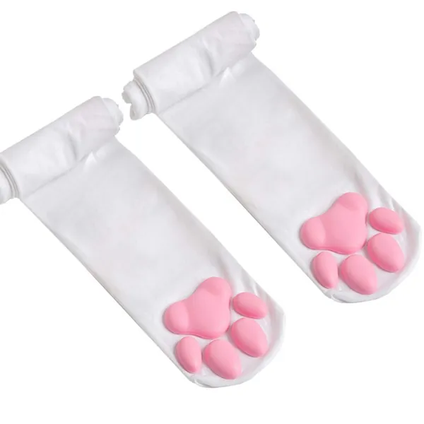 paloli Pink Cat Paw Pad Thigh High Socks For Women Girls,Cute 3D Kitten Claw Stockings Sleeves Ears For Cosplay