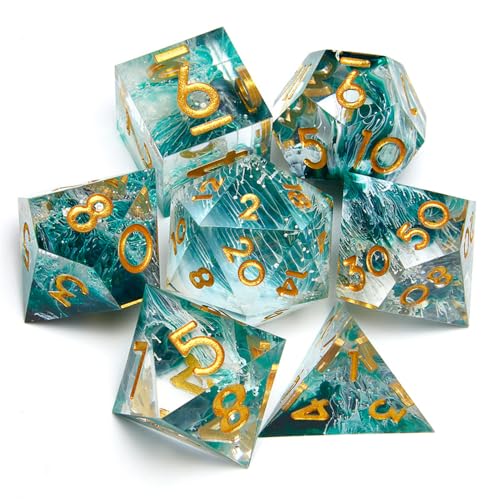 GuanShuo Resin Dice Set, 7Pcs DND Dice Set for Role-Playing Games, Includes D4, D6, D8, D10, D12, D20, High Transparency - Lance