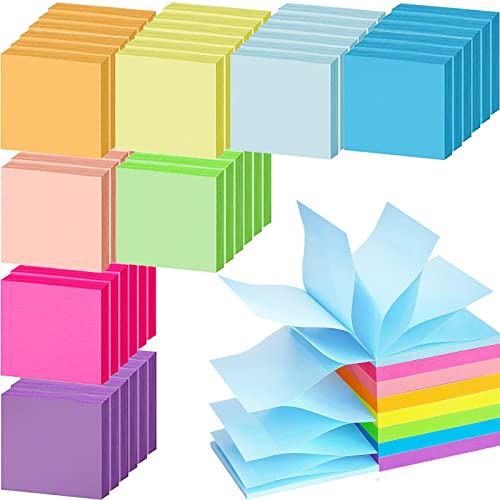 48 Pack 3840 Sheets Pop Up Sticky Notes 3X3 in Bright Color Self Sticky Note Pads Colorful Post Stickies for Office Home School Meeting, 80 Sheets/pad - Fluorescent Yellow, Fluorescent Green, Lake Blue, Rose Red, Fluorescent Powder, Fluorescent Orange, Blue, Purplefluorescent Yellow, Fluorescent Green, Lake Blue, Rose Red, Fluorescent Powder, Fluorescent Orange, Blue, Purple
