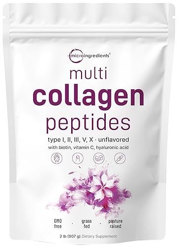 Multi Collagen Protein Powder, 2lbs – Hydrolyzed Collagen Peptides | Type I,II,III,V,X with Biotin 10000mcg, Hyaluronic Acid, Vitamin C – Unflavored – Keto & Paleo Friendly, Easy Dissolve, Non-GMO - Unflavored Multi Collagen Peptides - 82 Servings (Pack of 1)