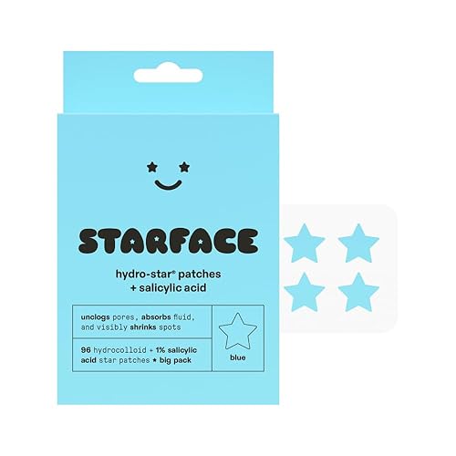 Starface Hydro-Star + Salicylic Acid BIG PACK, Hydrocolloid Patches With 1% Salicylic Acid, Helps Visibly Shrink and Soothe Spots, Cute Star Shape (96 Count) - 96 Count (Pack of 1) - Blue Salicylic Acid Stars