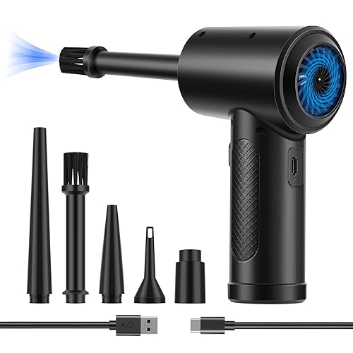 Compressed Air Duster,Fulljion 3-Gear to 51000RPM Electric Air Duster Portable Air Blower with LED Light, 6000mAhRechargeable Cordless Air Duster for Computer Keyboard Fast Charge(Black) - Black